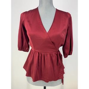 Peach Puff Women’s S Maroon Satin Smooth Fabric True Wrap Top
